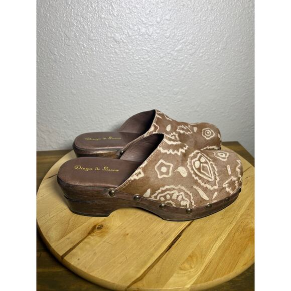 Diego di Lucca Brazil Womens Calf Hair Clogs Mules Brown Wood Heel size 10 - Picture 1 of 8